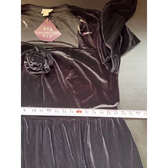 Ava & Viv Dress Womens 2X Black Velour Knee Length Rosette Pockets Cocktail NEW - Picture 4 of 10